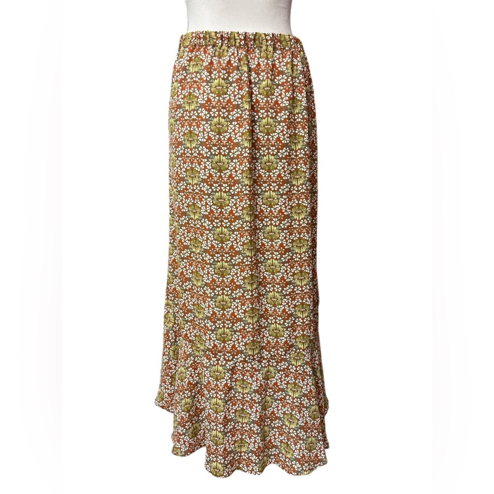 Max Studio Floral Faux Wrap Midi Skirt XL Ruffle High Low Hem Side Tie NWT - Picture 4 of 10